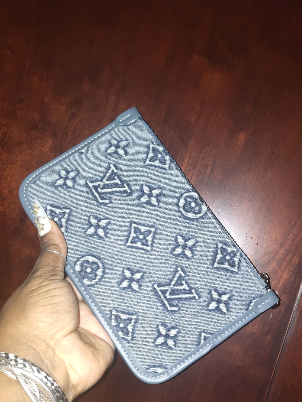 Source Unknown Blue Monogram Zip Wristlet